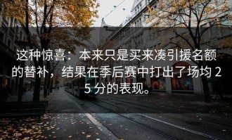 这种惊喜：本来只是买来凑引援名额的替补，结果在季后赛中打出了场均 25 分的表现。