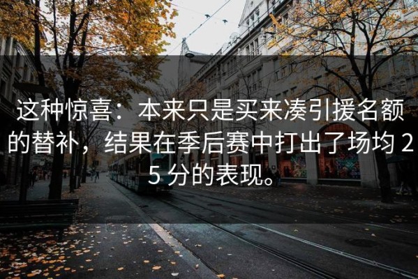 这种惊喜：本来只是买来凑引援名额的替补，结果在季后赛中打出了场均 25 分的表现。